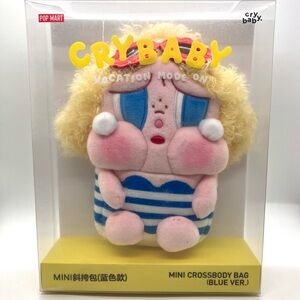 Pop Mart CRYBABY Vacation Mode On Plush Mini Crossbody Bag - Blue Version  NIB